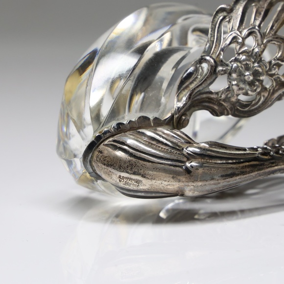 Vintage Sterling Silver Germany Crystal Swan With Spoon Open Salts Tray Singed - Picture 4 of 6